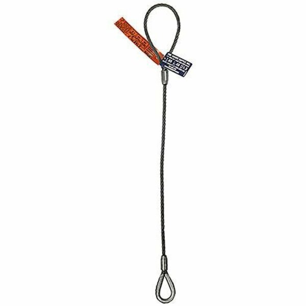 Hsi Sngl Leg Wire Rope Slng, 1/2 in dia, 3ft L, Flemish Loop to HD Thimble, 2.5 ton Capacity 105B1/2XETD-03